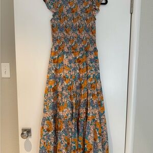 Sea Orange and Blue Floral Maxi Dress